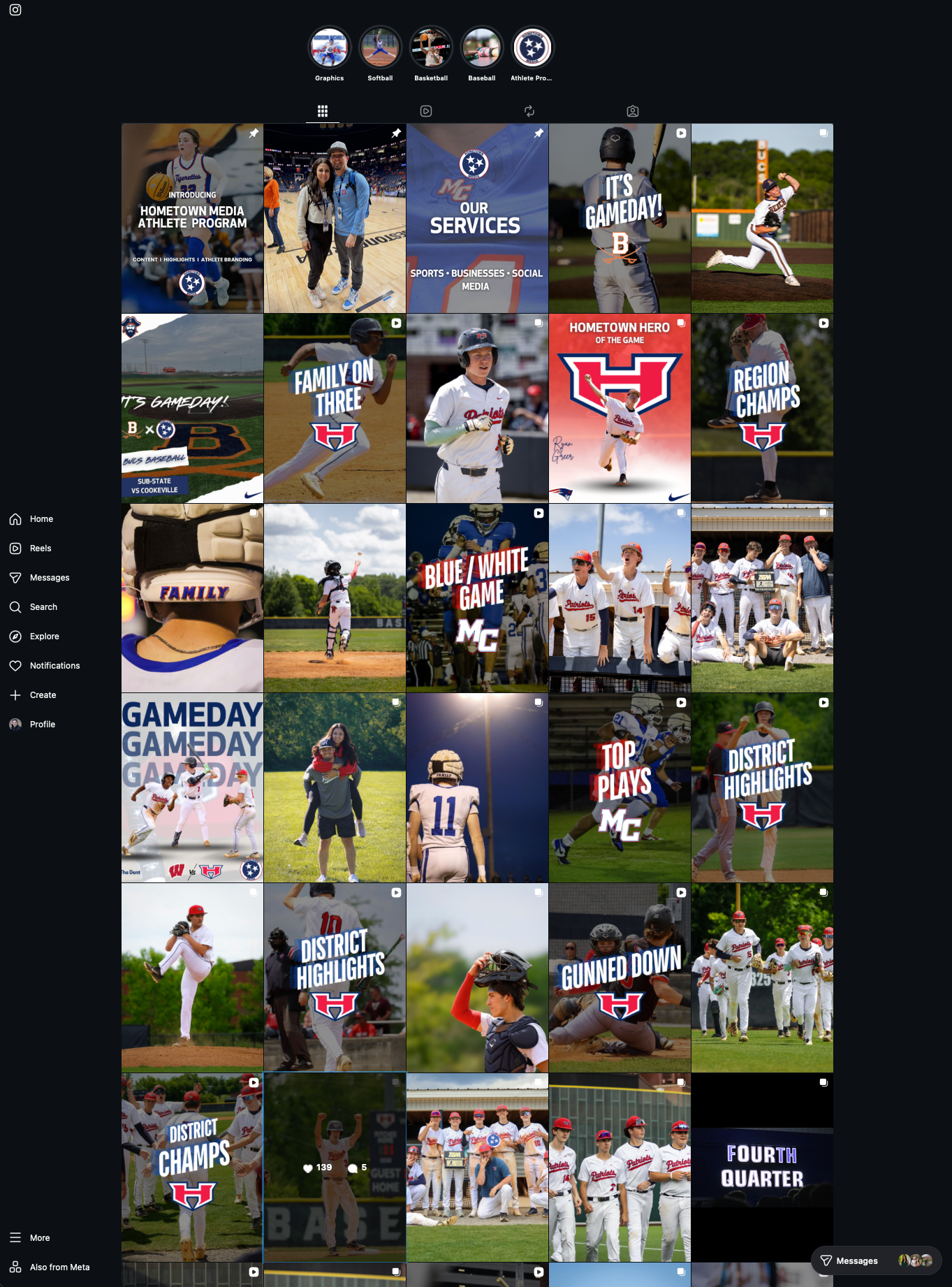 Hometown Media Instagram grid — game-day graphics, hometown heroes, and district highlights